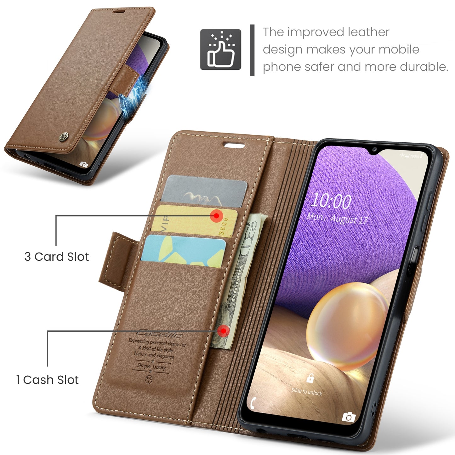 Samsung Galaxy A32 Leather Wallet Case - RFID Blocking, Stand Function, Card Slots