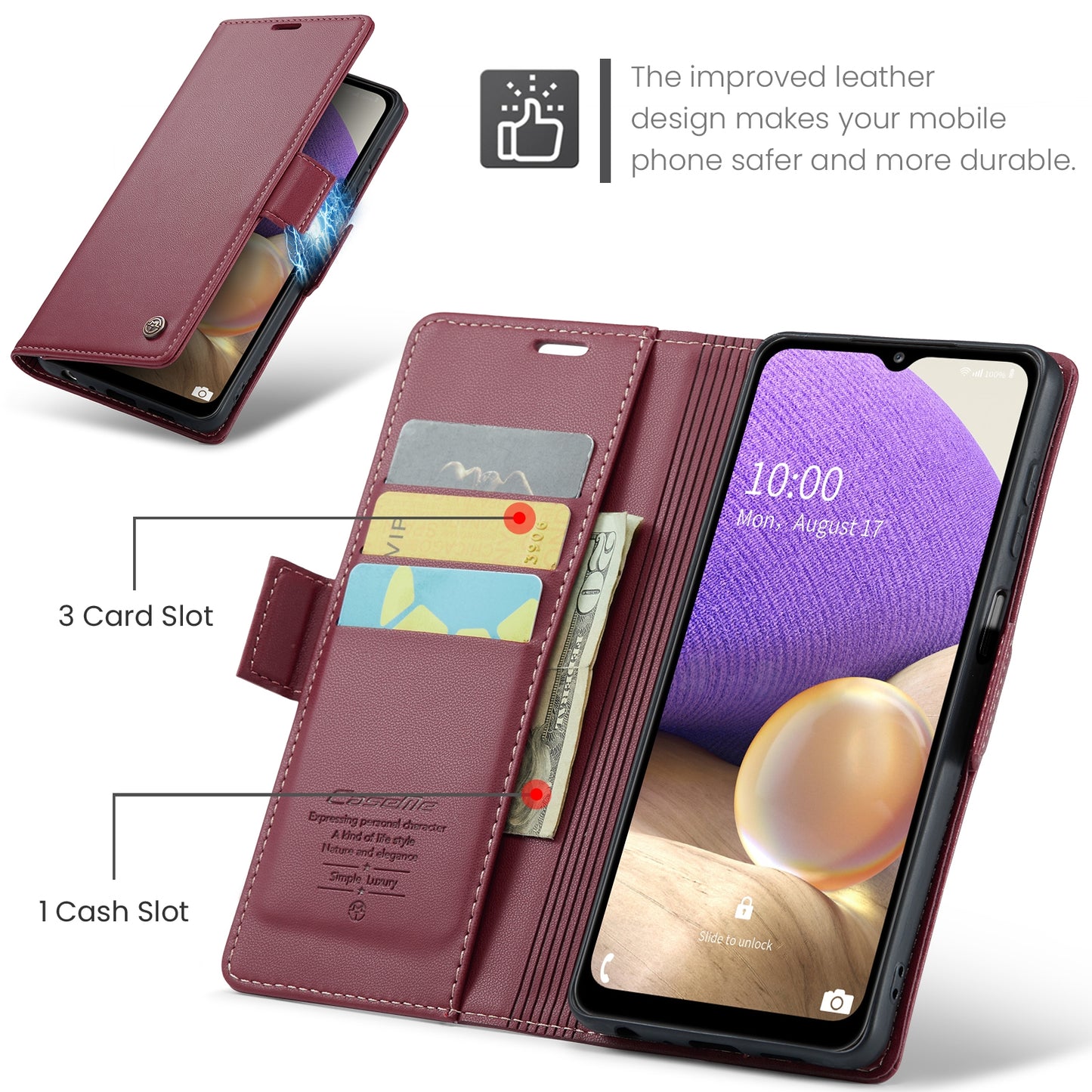 Samsung Galaxy M32 5G Leather Wallet Case - RFID Blocking, Stand Function, Card Slots