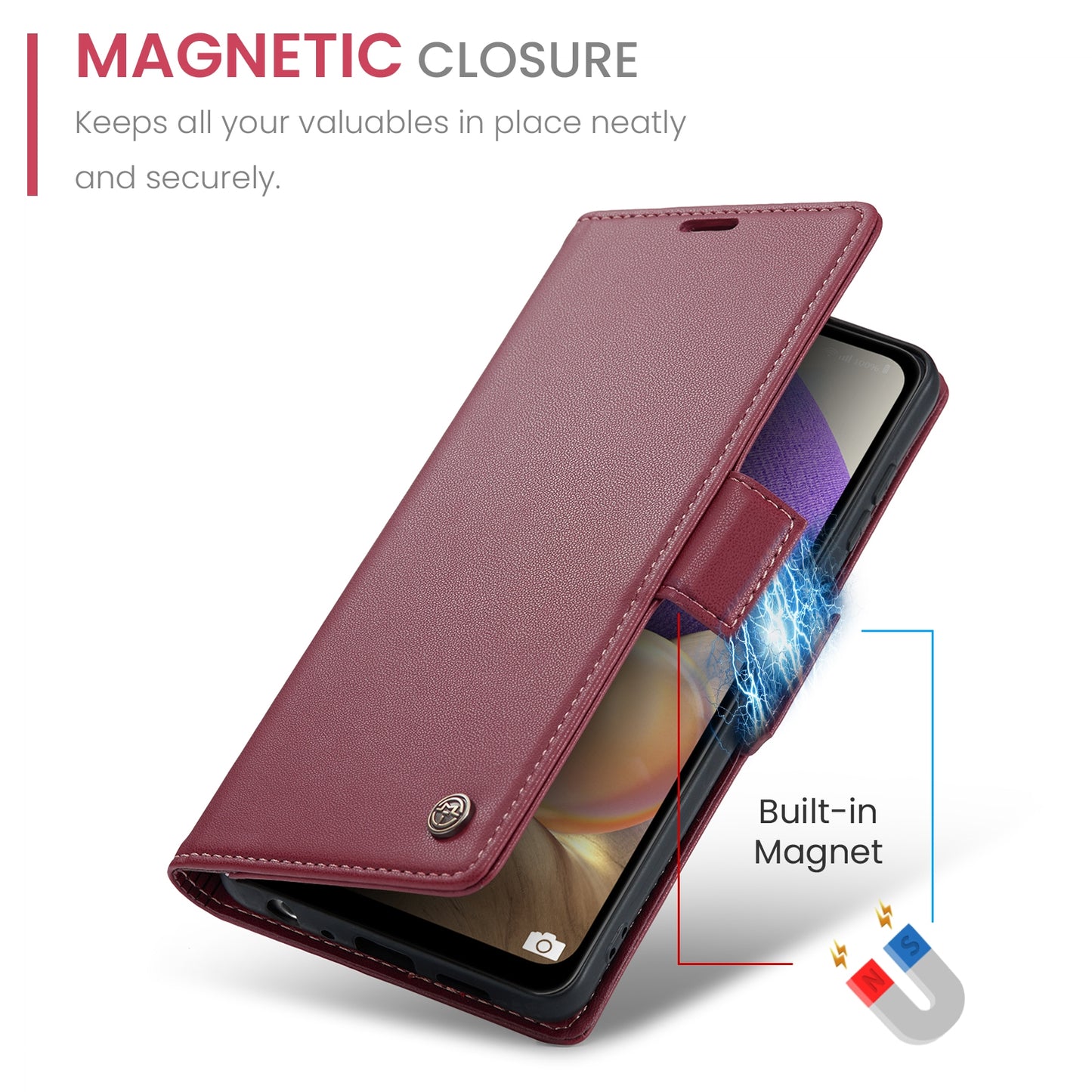 Samsung Galaxy A32 Leather Wallet Case - RFID Blocking, Stand Function, Card Slots