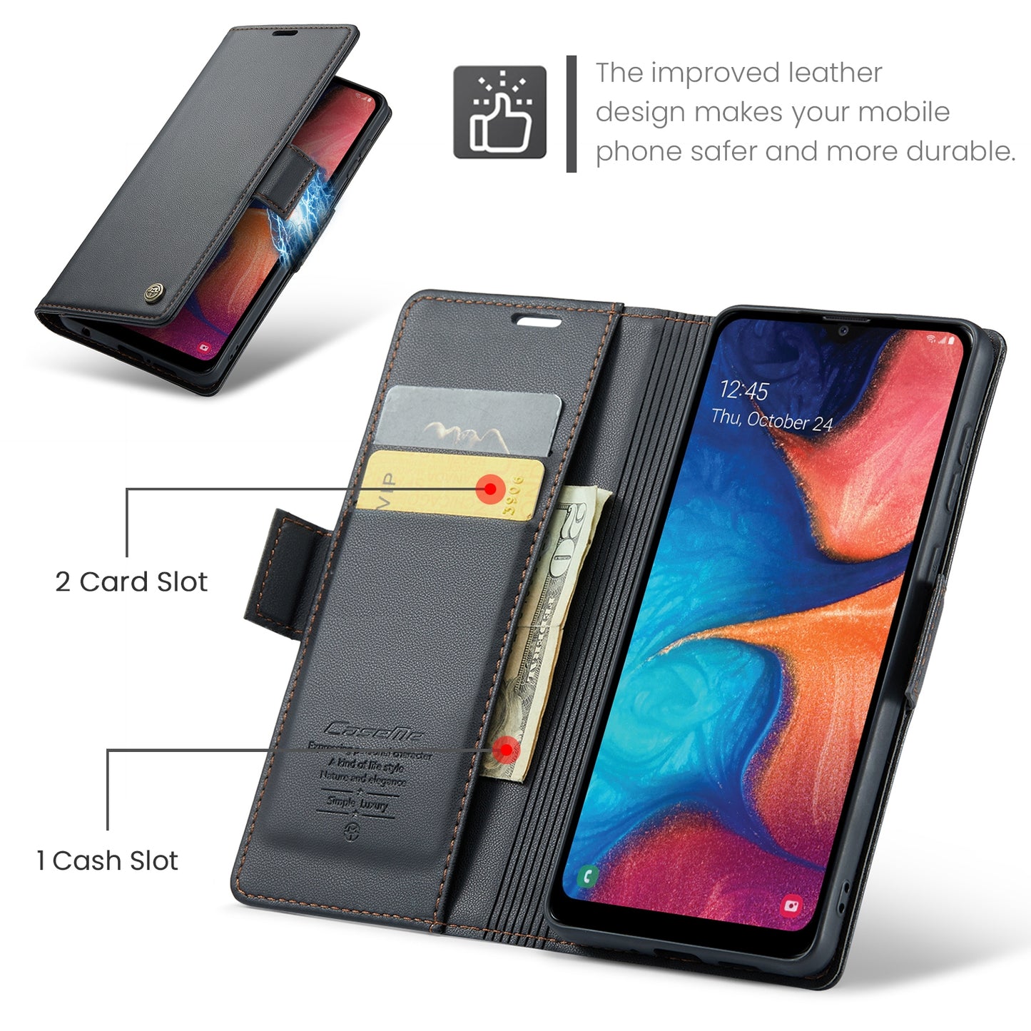 Samsung Galaxy A40 Leather Wallet Case - RFID Blocking, Stand Function, Card Slots