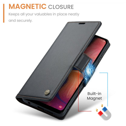Samsung Galaxy A40 Leather Wallet Case - RFID Blocking, Stand Function, Card Slots
