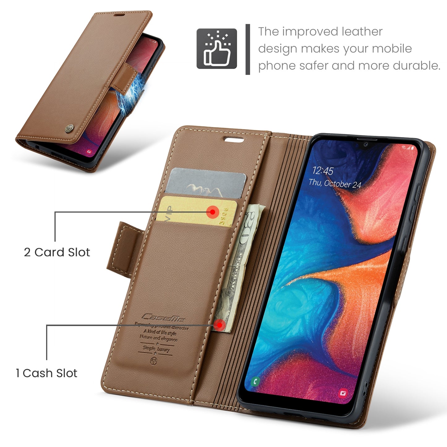 Samsung Galaxy A40 Leather Wallet Case - RFID Blocking, Stand Function, Card Slots