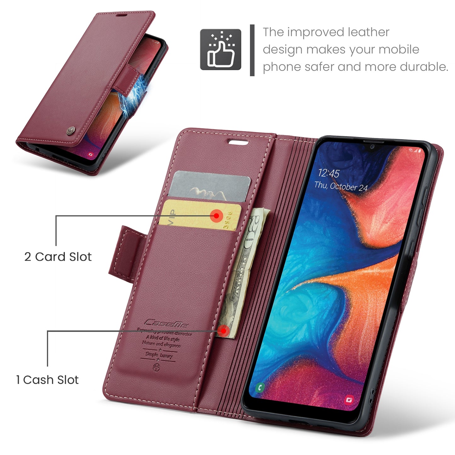 Samsung Galaxy A40 Leather Wallet Case - RFID Blocking, Stand Function, Card Slots