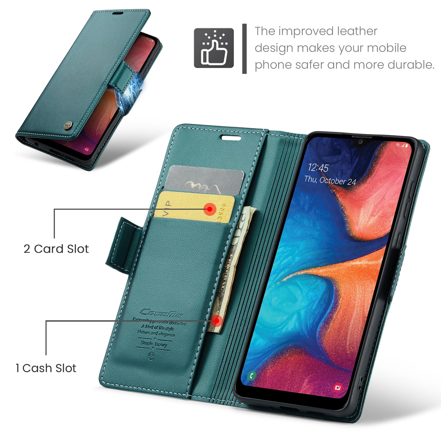 Samsung Galaxy A40 Leather Wallet Case - RFID Blocking, Stand Function, Card Slots