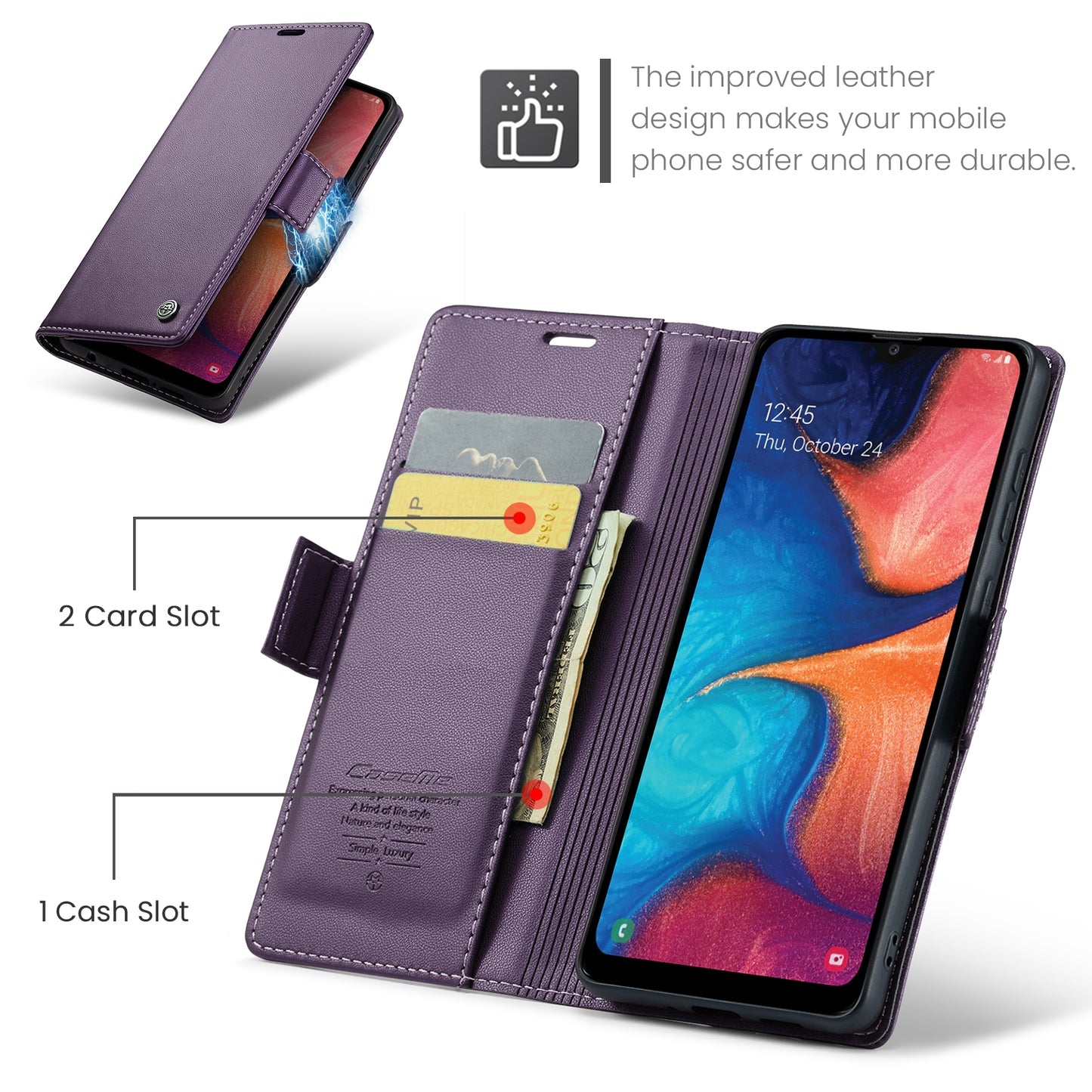 Samsung Galaxy A40 Leather Wallet Case - RFID Blocking, Stand Function, Card Slots