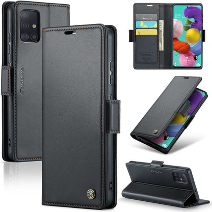 Samsung Galaxy M40s Leather Wallet Case - RFID Blocking, Stand Function, Card Slots