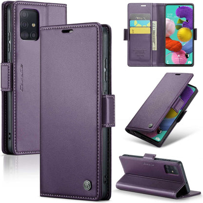 Samsung Galaxy A51 Leather Wallet Case - RFID Blocking, Stand Function, Card Slots