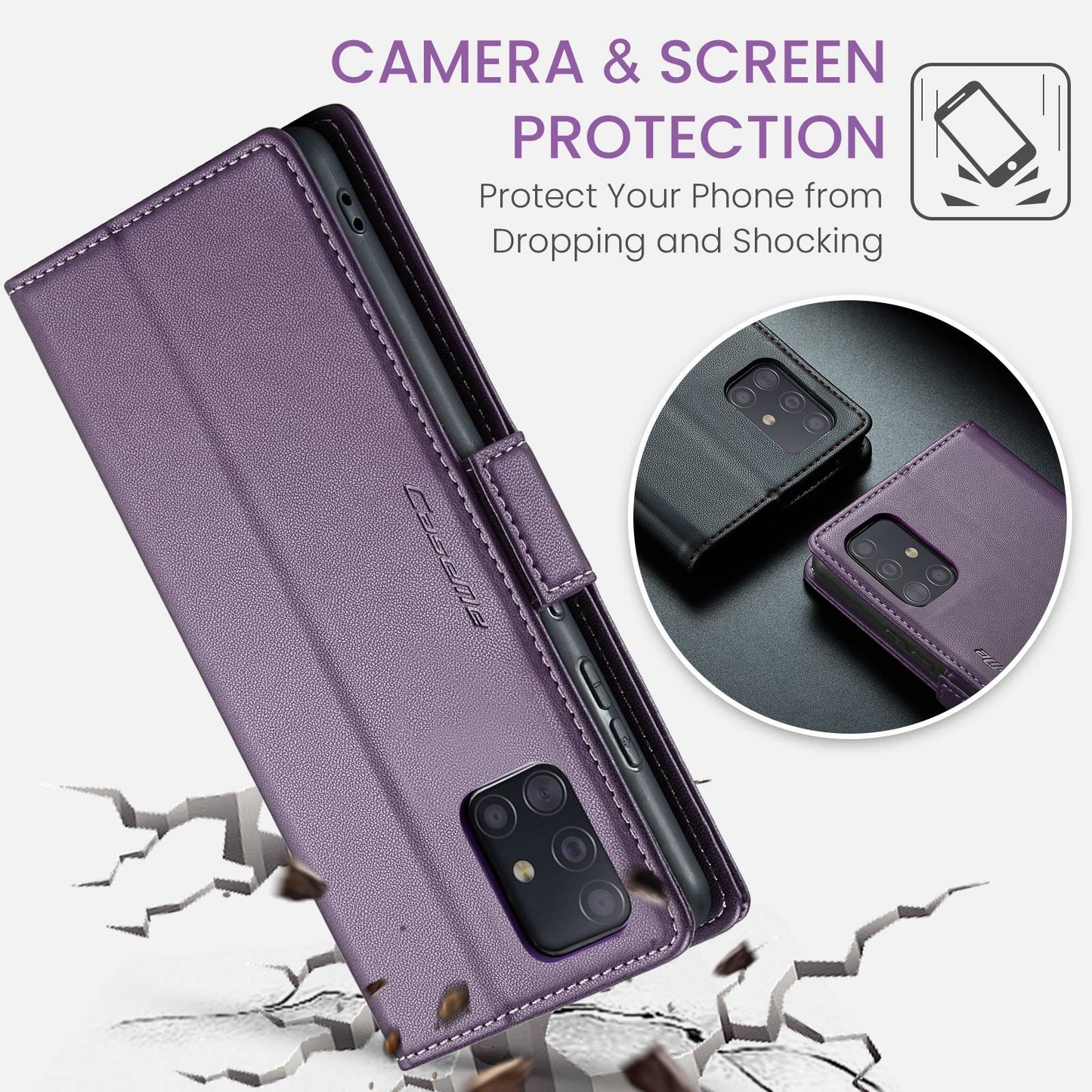 Samsung Galaxy A51 Leather Wallet Case - RFID Blocking, Stand Function, Card Slots