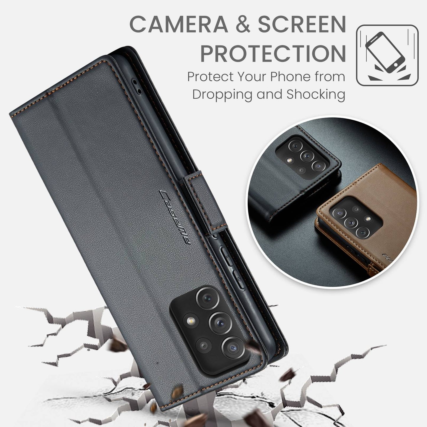 Samsung Galaxy A72 Leather Wallet Case - RFID Blocking, Stand Function, Card Slots