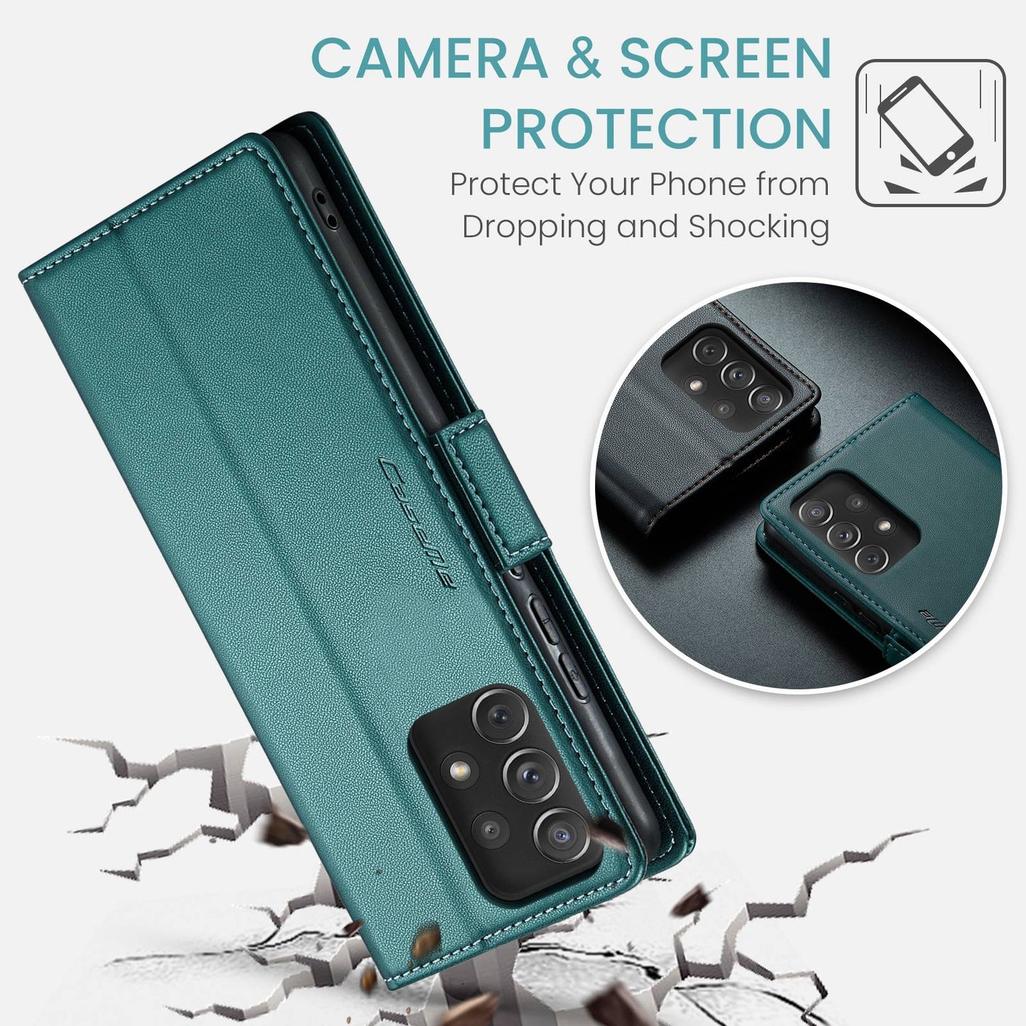 Samsung Galaxy A72 Leather Wallet Case - RFID Blocking, Stand Function, Card Slots