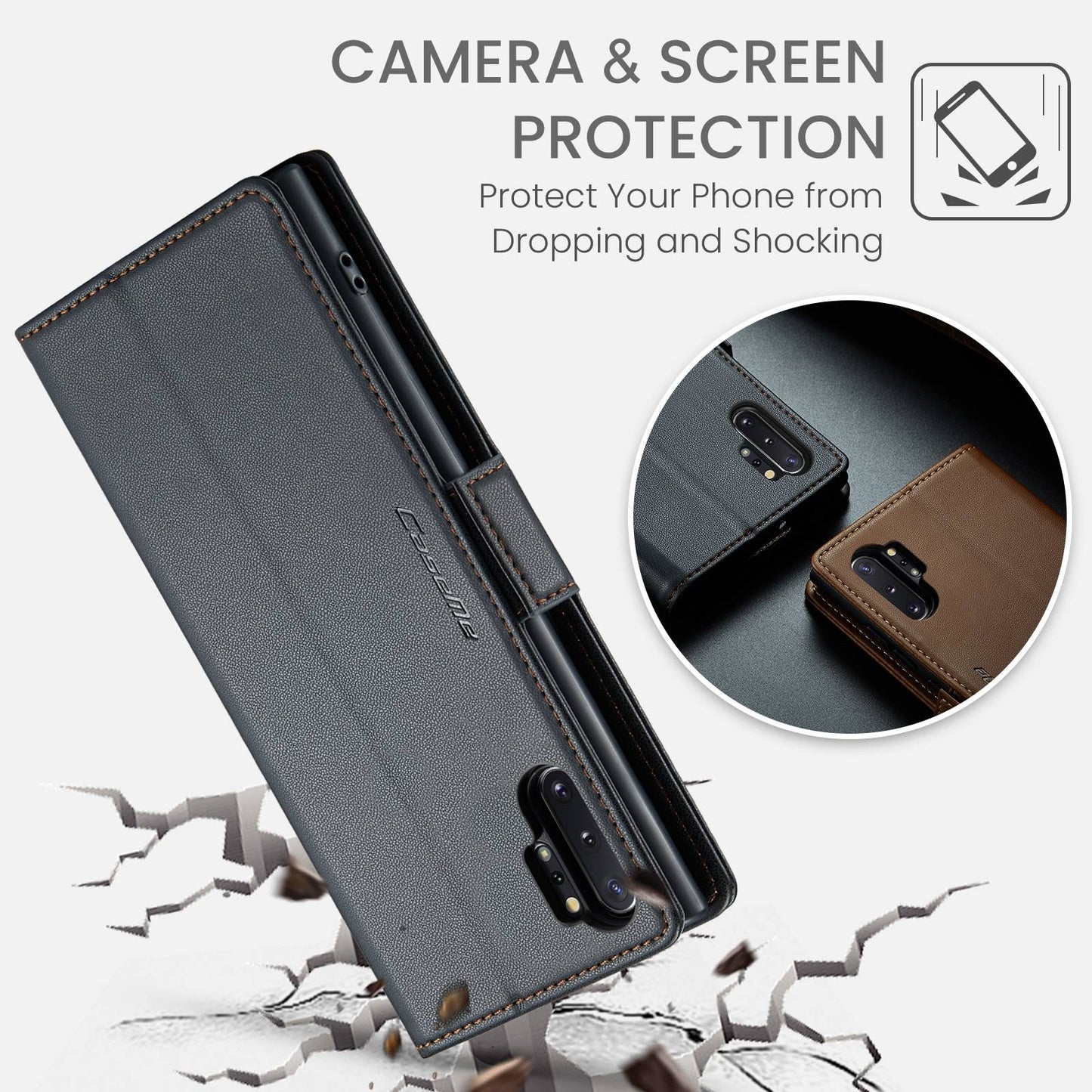 Samsung Galaxy Note10+ Leather Wallet Case - RFID Blocking, Stand Function, Card Slots