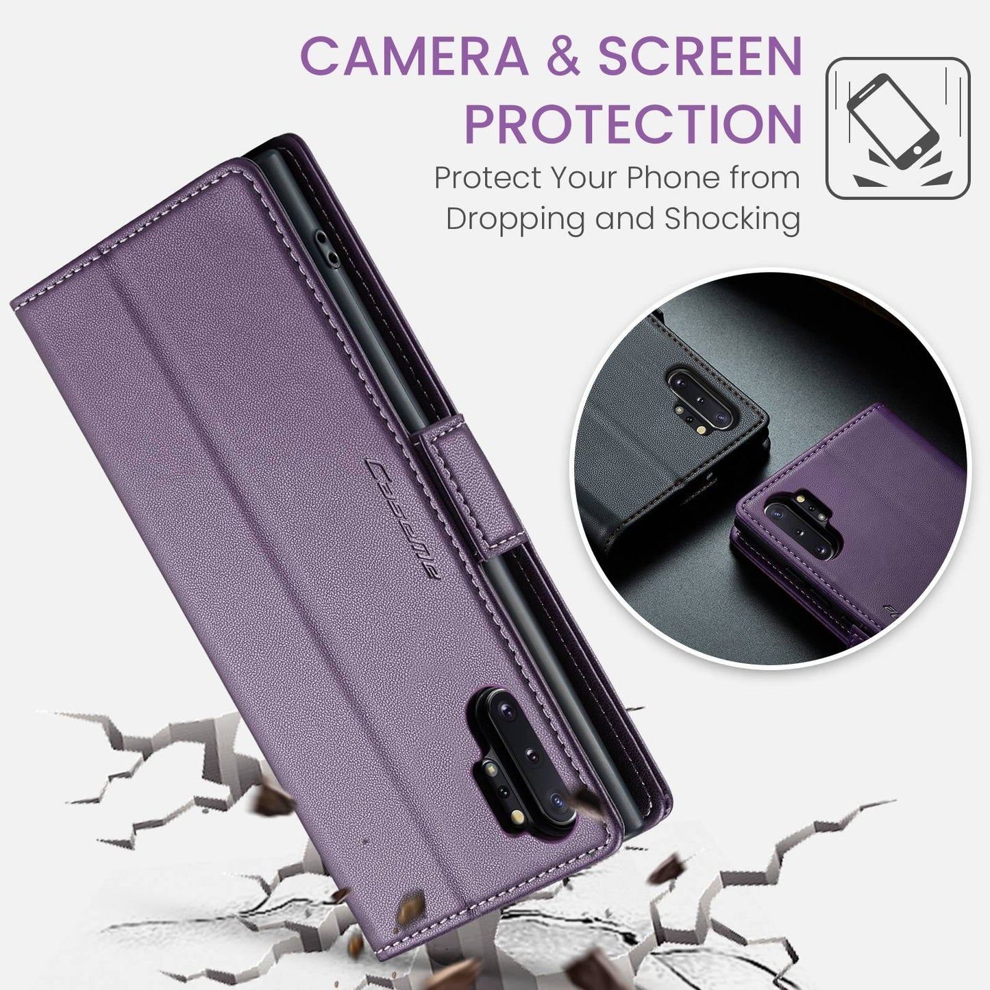 Samsung Galaxy Note10+ Leather Wallet Case - RFID Blocking, Stand Function, Card Slots