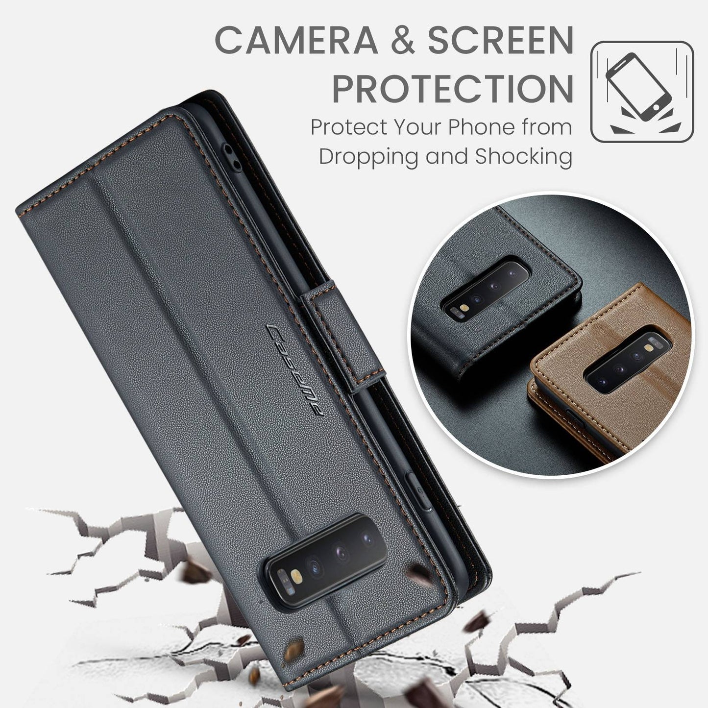 Samsung Galaxy S10 Leather Wallet Case - RFID Blocking, Stand Function, Card Slots