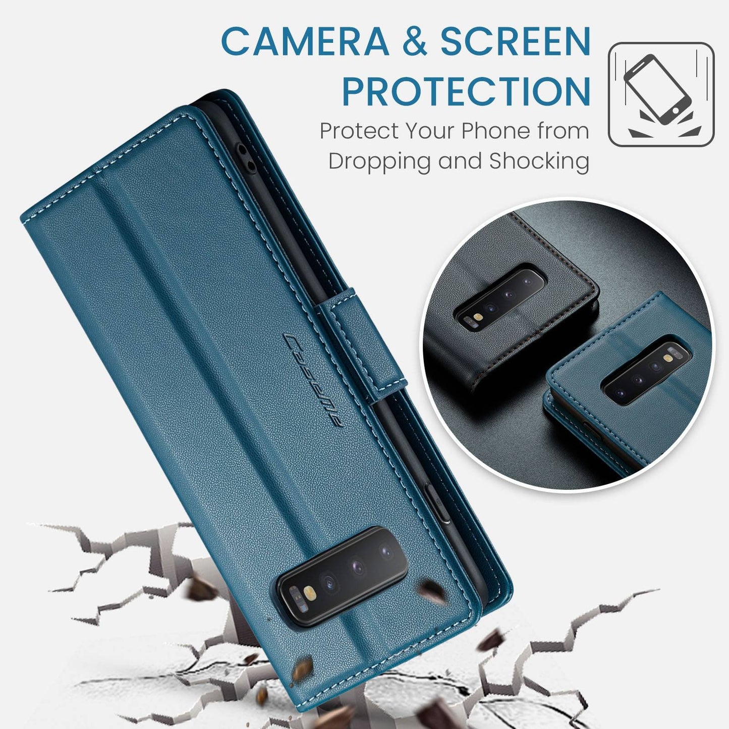 Samsung Galaxy S10 Leather Wallet Case - RFID Blocking, Stand Function, Card Slots