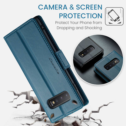 Samsung Galaxy S10 Leather Wallet Case - RFID Blocking, Stand Function, Card Slots