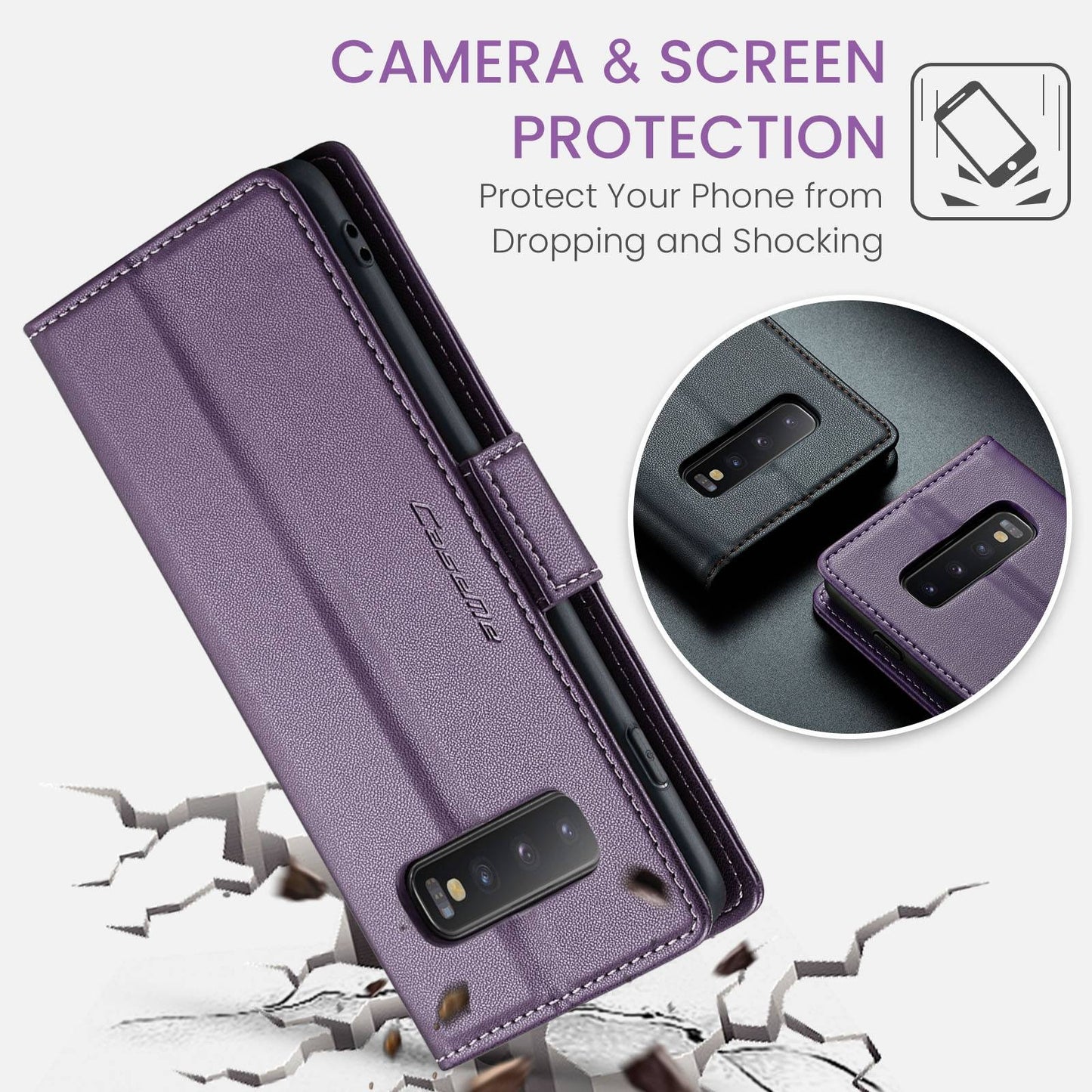 Samsung Galaxy S10 Leather Wallet Case - RFID Blocking, Stand Function, Card Slots
