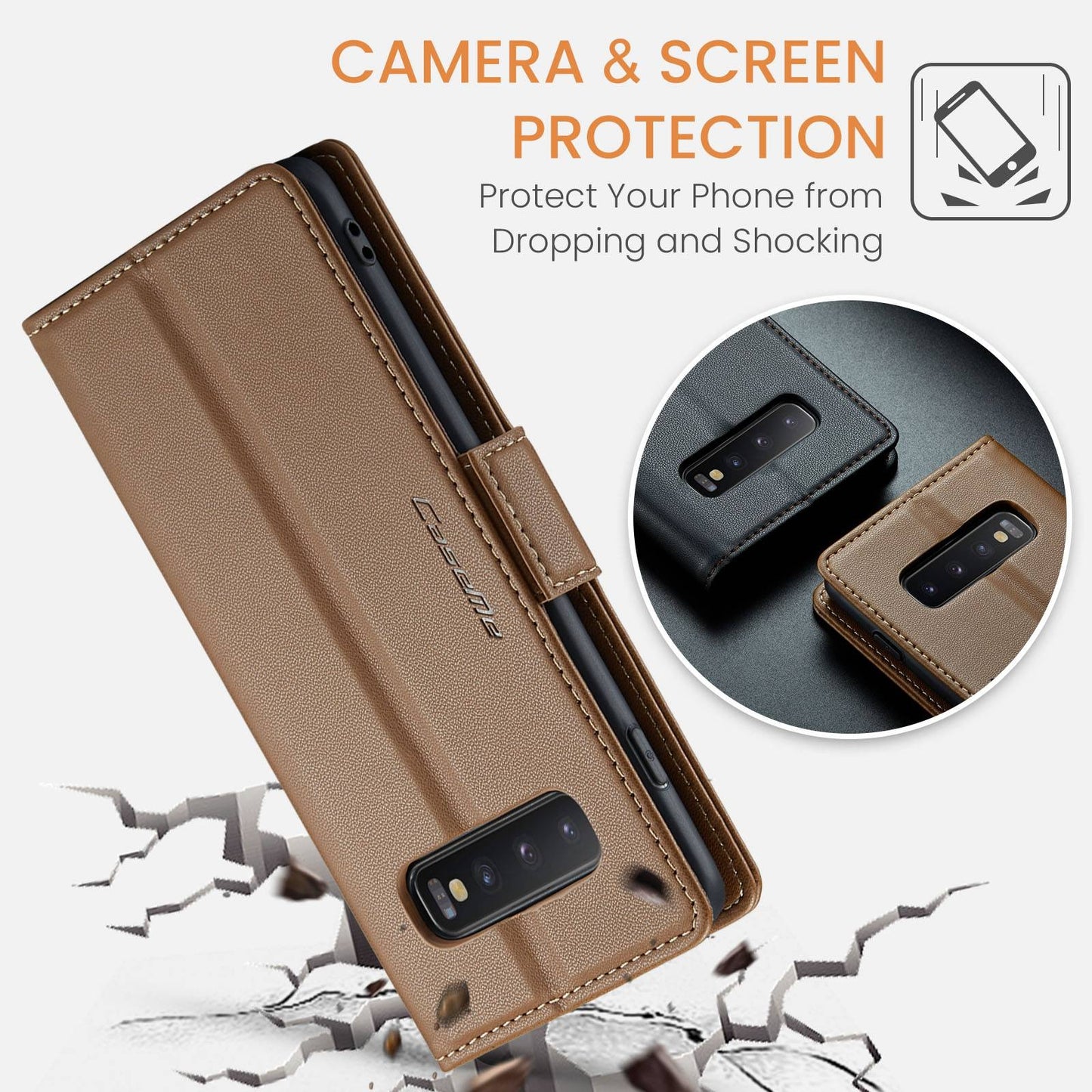 Samsung Galaxy S10+ Leather Wallet Case - RFID Blocking, Stand Function, Card Slots