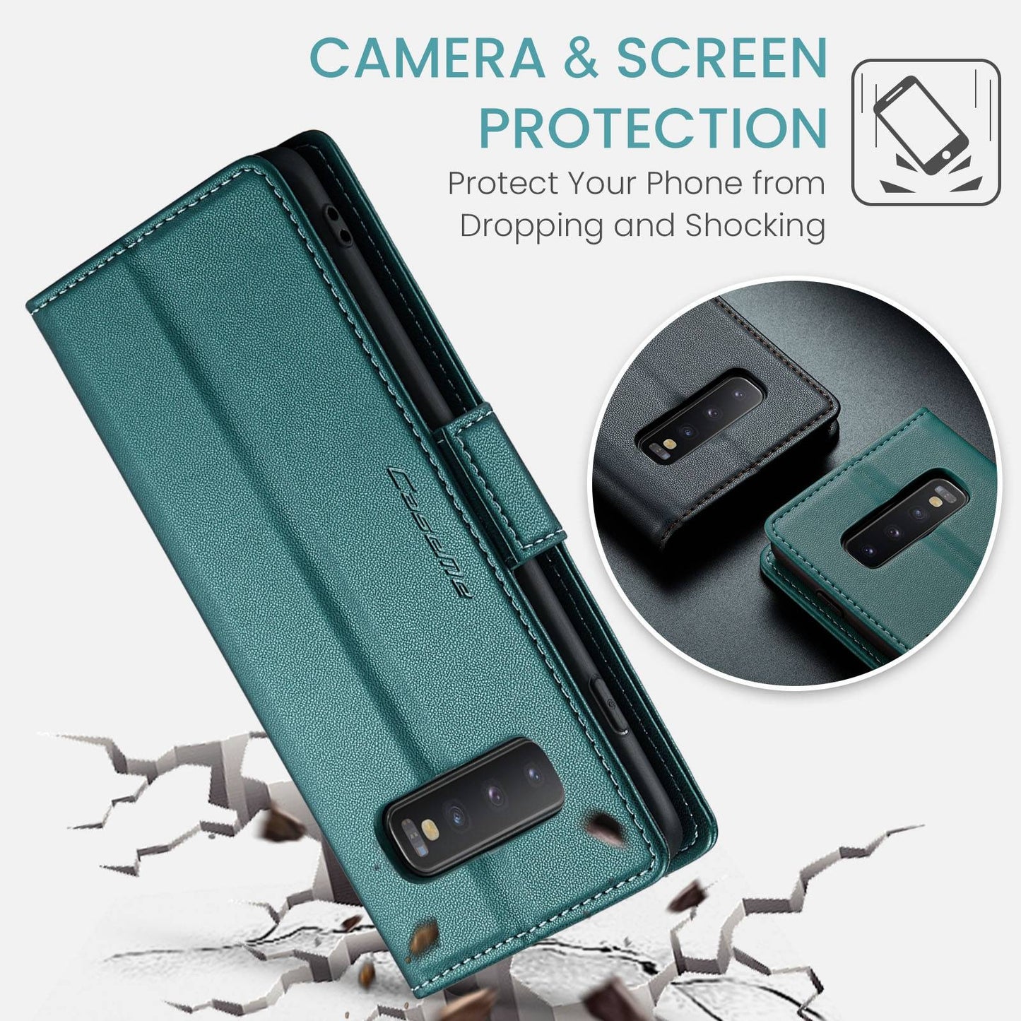 Samsung Galaxy S10+ Leather Wallet Case - RFID Blocking, Stand Function, Card Slots
