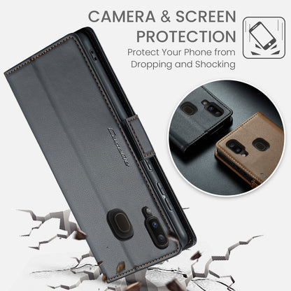 Samsung Galaxy A30 Leather Wallet Case - RFID Blocking, Stand Function, Card Slots