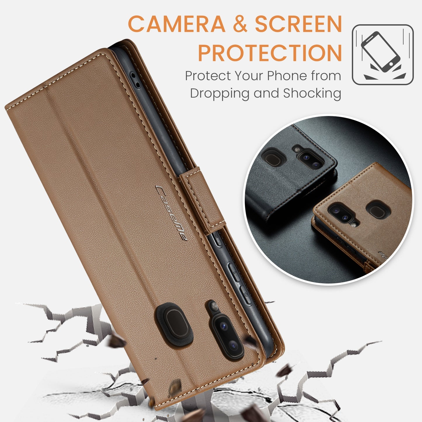 Samsung Galaxy A20 Leather Wallet Case - RFID Blocking, Stand Function, Card Slots