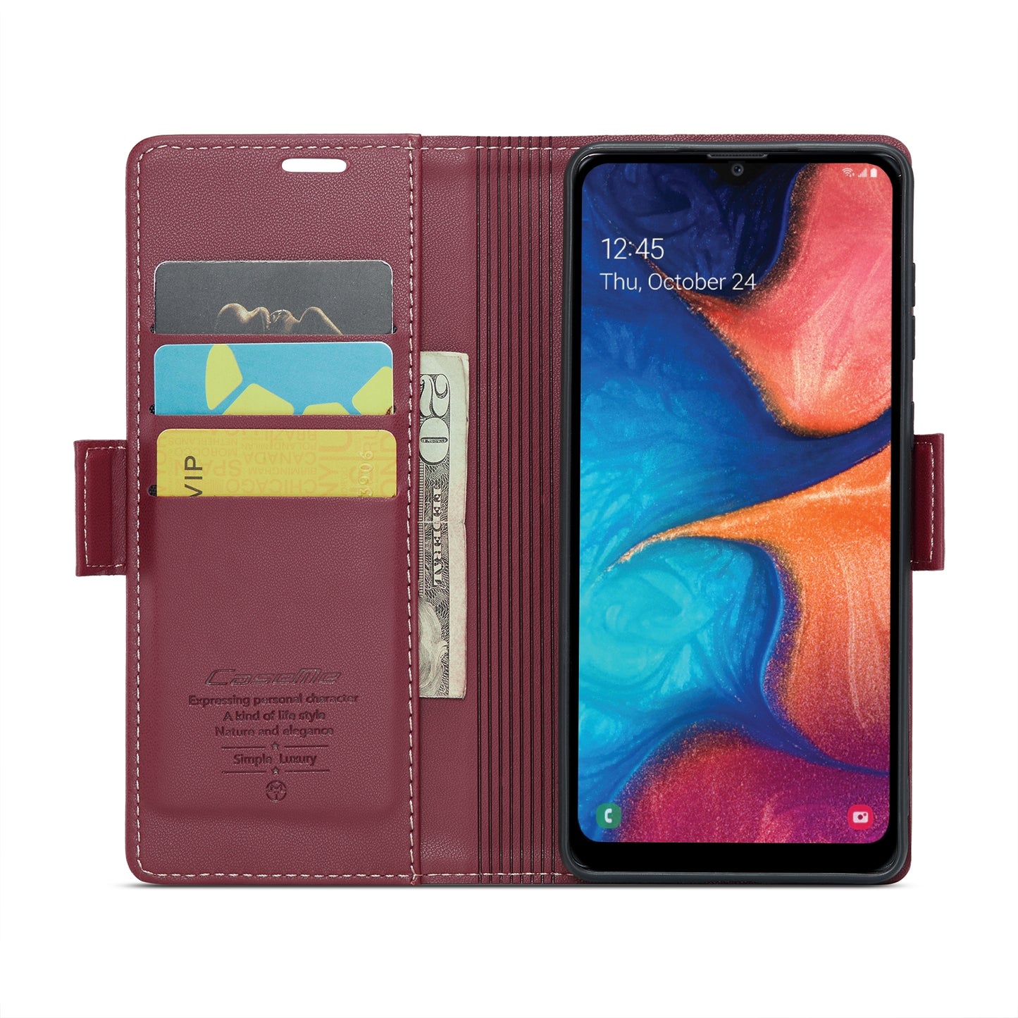 Samsung Galaxy A20 Leather Wallet Case - RFID Blocking, Stand Function, Card Slots