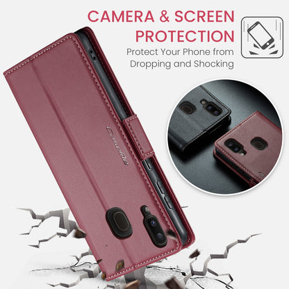 Samsung Galaxy M10s Leather Wallet Case - RFID Blocking, Stand Function, Card Slots