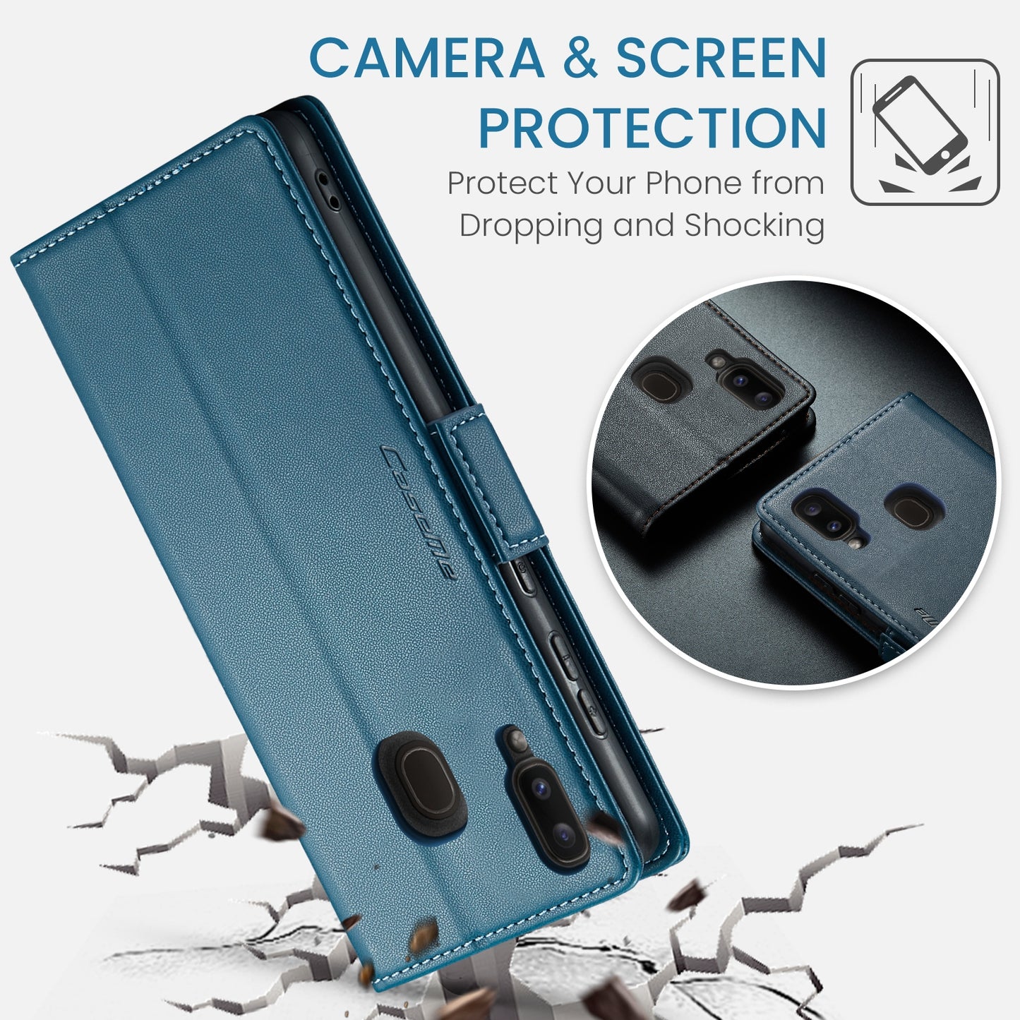 Samsung Galaxy A20 Leather Wallet Case - RFID Blocking, Stand Function, Card Slots