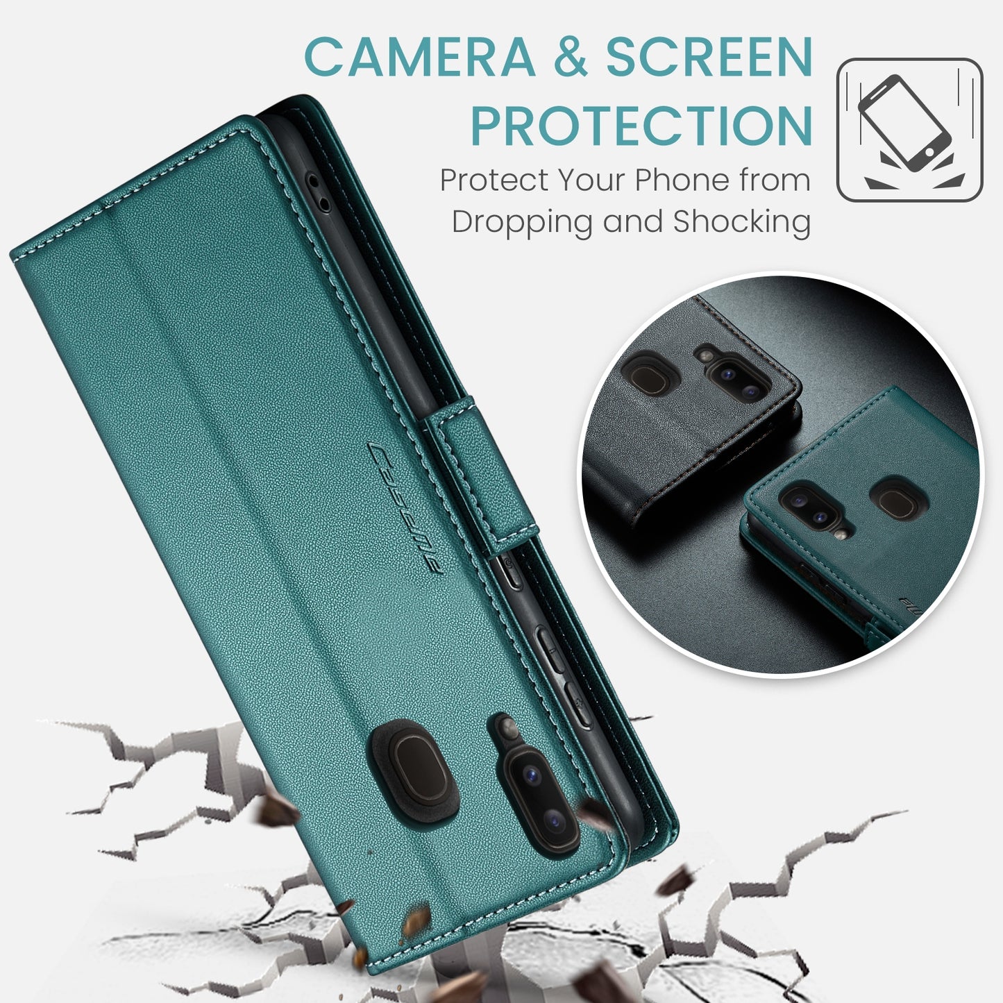 Samsung Galaxy A30 Leather Wallet Case - RFID Blocking, Stand Function, Card Slots