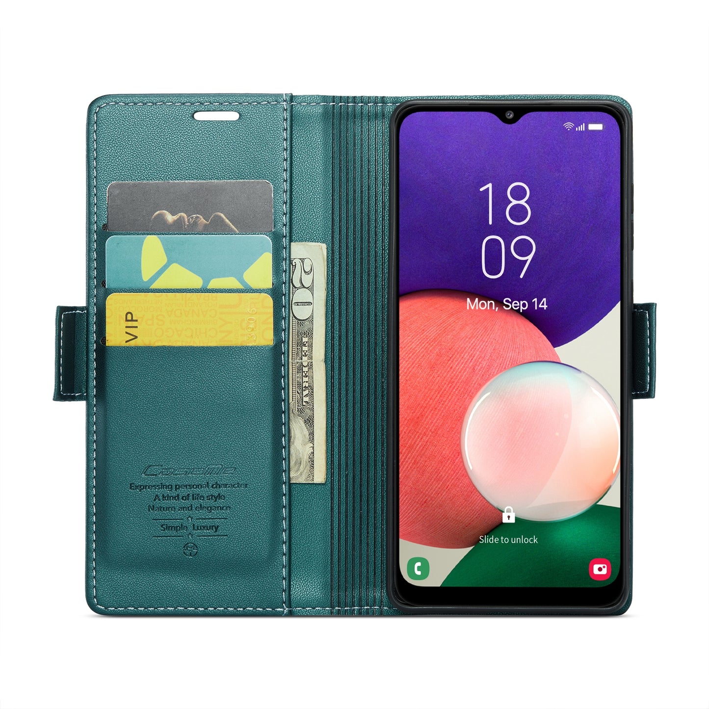 Samsung Galaxy A22 5G Leather Wallet Case - RFID Blocking, Stand Function, Card Slots