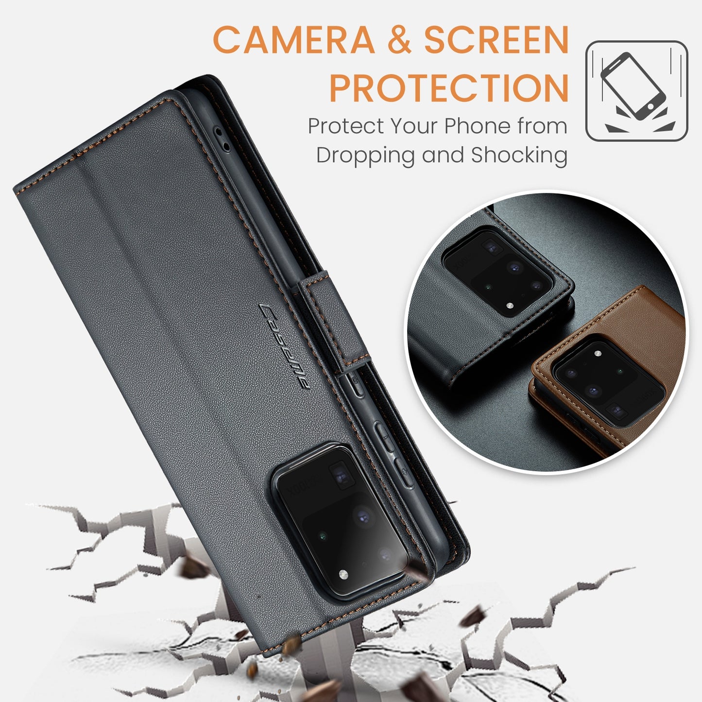 Samsung Galaxy S20 Ultra Leather Wallet Case - RFID Blocking, Stand Function, Card Slots