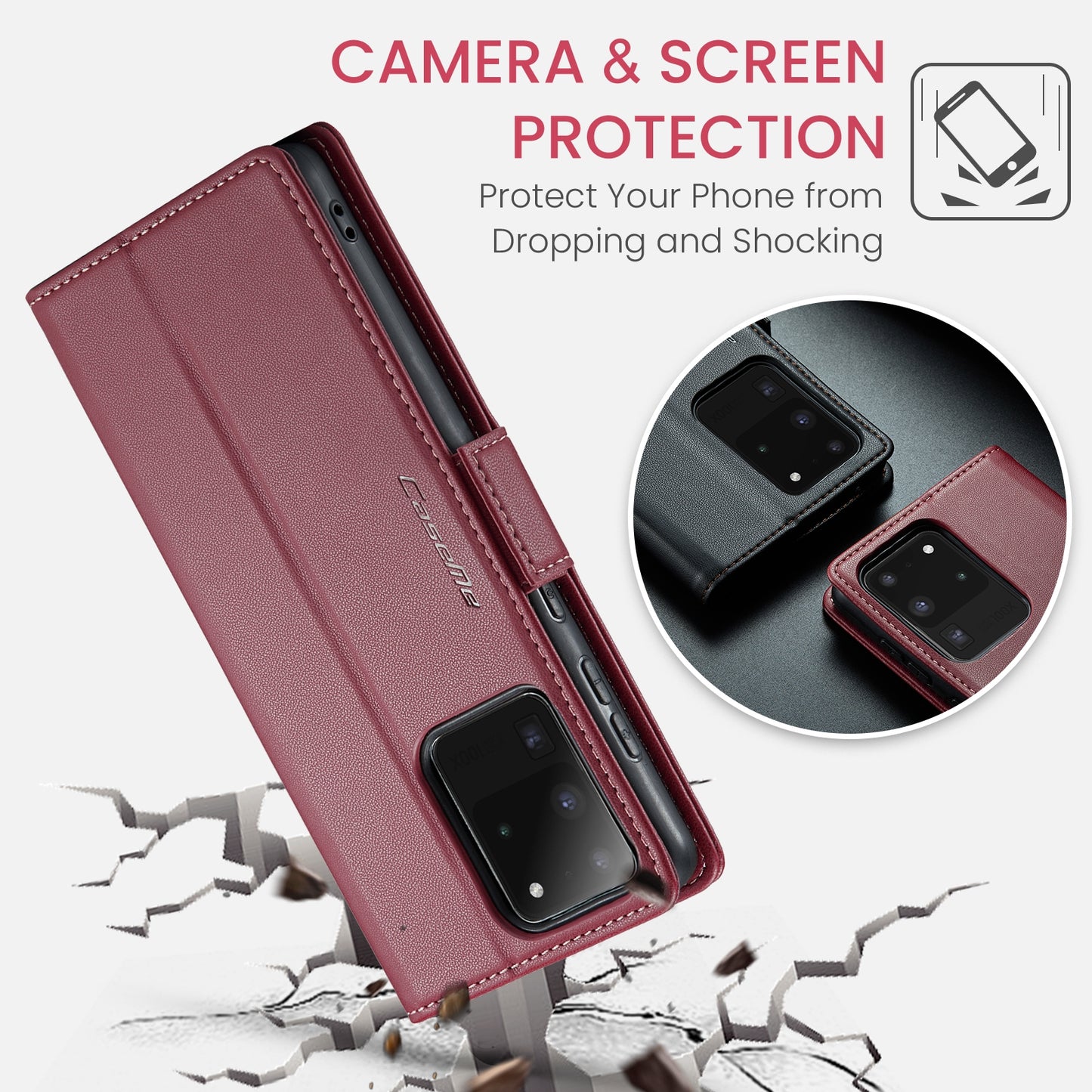 Samsung Galaxy S20 Ultra Leather Wallet Case - RFID Blocking, Stand Function, Card Slots
