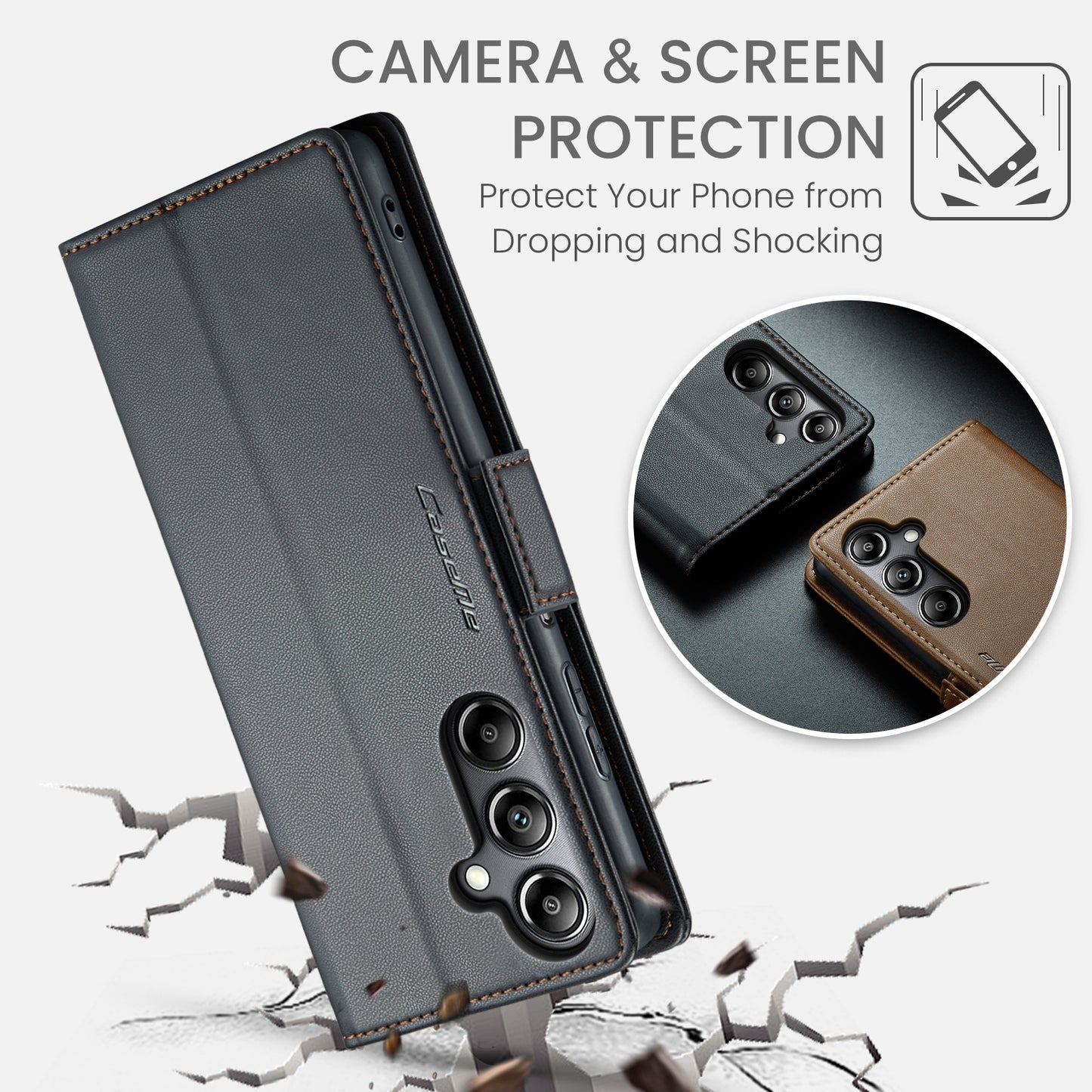 Samsung Galaxy A05s Leather Wallet Case - RFID Blocking, Stand Function, Card Slots