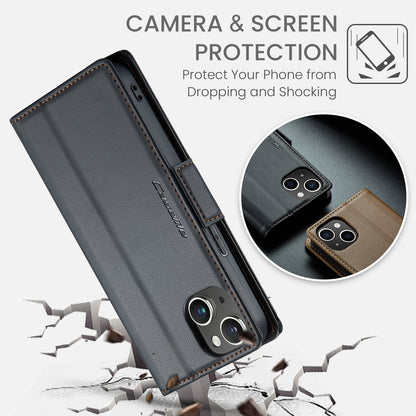 iPhone 14 Leather Wallet Case - RFID Blocking, Stand Function, Card Slots