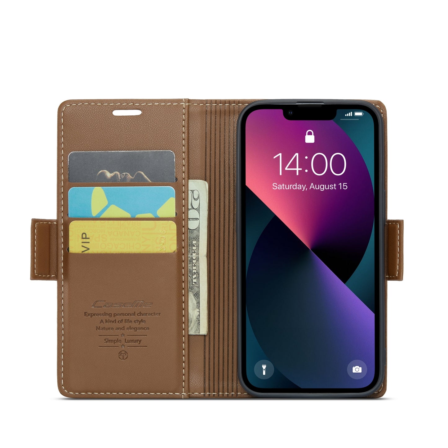 iPhone 14 Leather Wallet Case - RFID Blocking, Stand Function, Card Slots