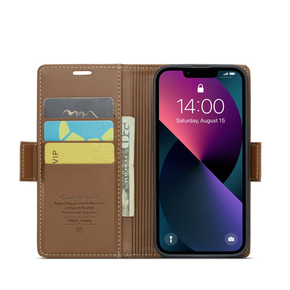 iPhone 14 Leather Wallet Case - RFID Blocking, Stand Function, Card Slots