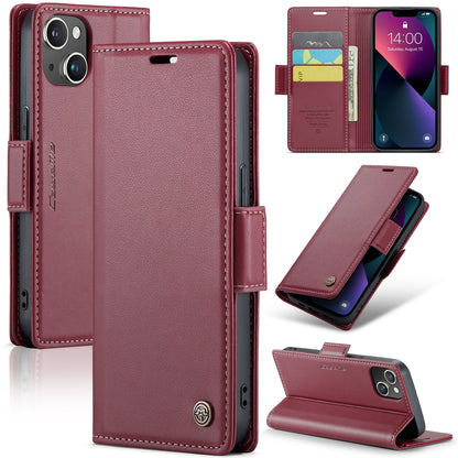 iPhone 14 Leather Wallet Case - RFID Blocking, Stand Function, Card Slots