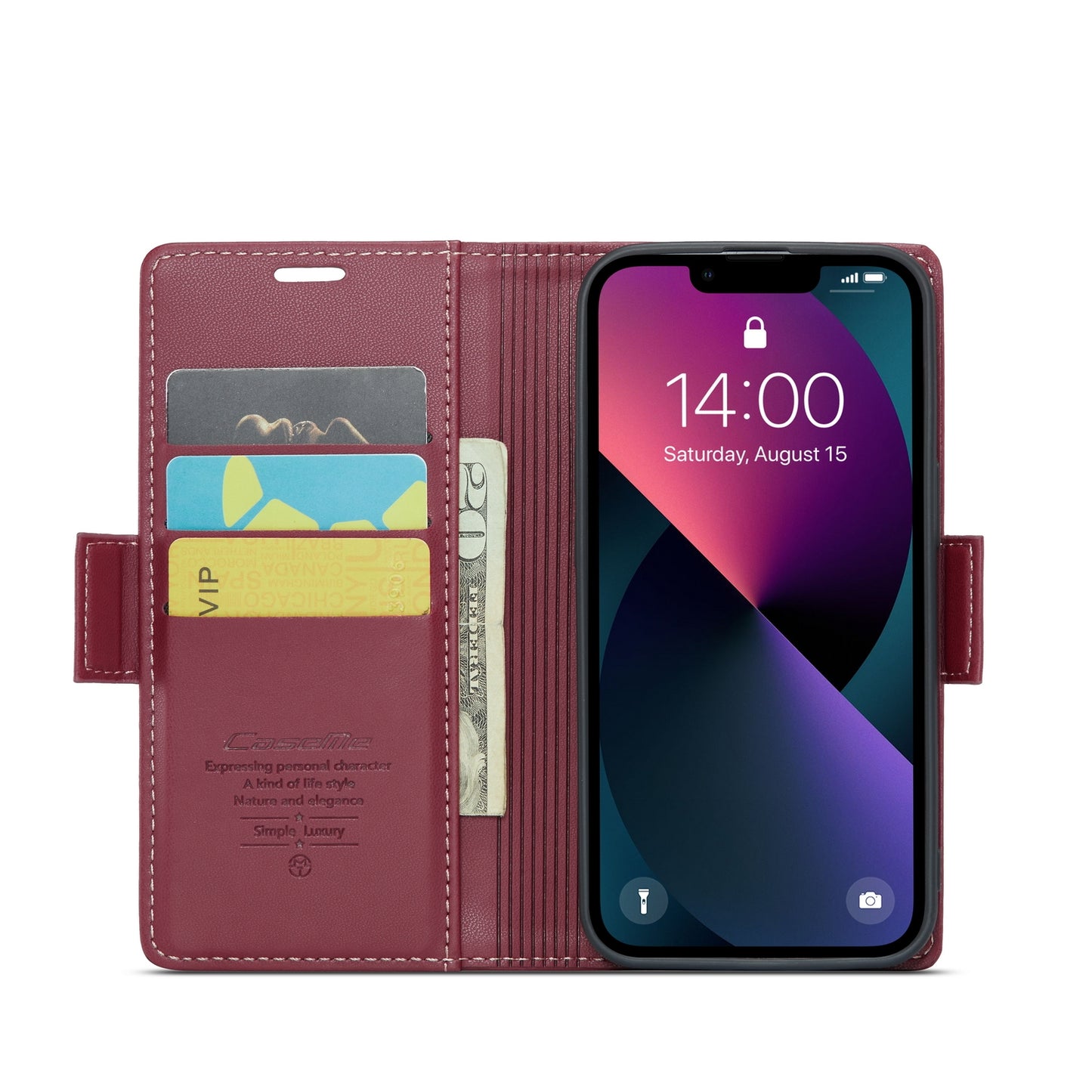 iPhone 14 Leather Wallet Case - RFID Blocking, Stand Function, Card Slots