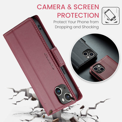 iPhone 14 Leather Wallet Case - RFID Blocking, Stand Function, Card Slots