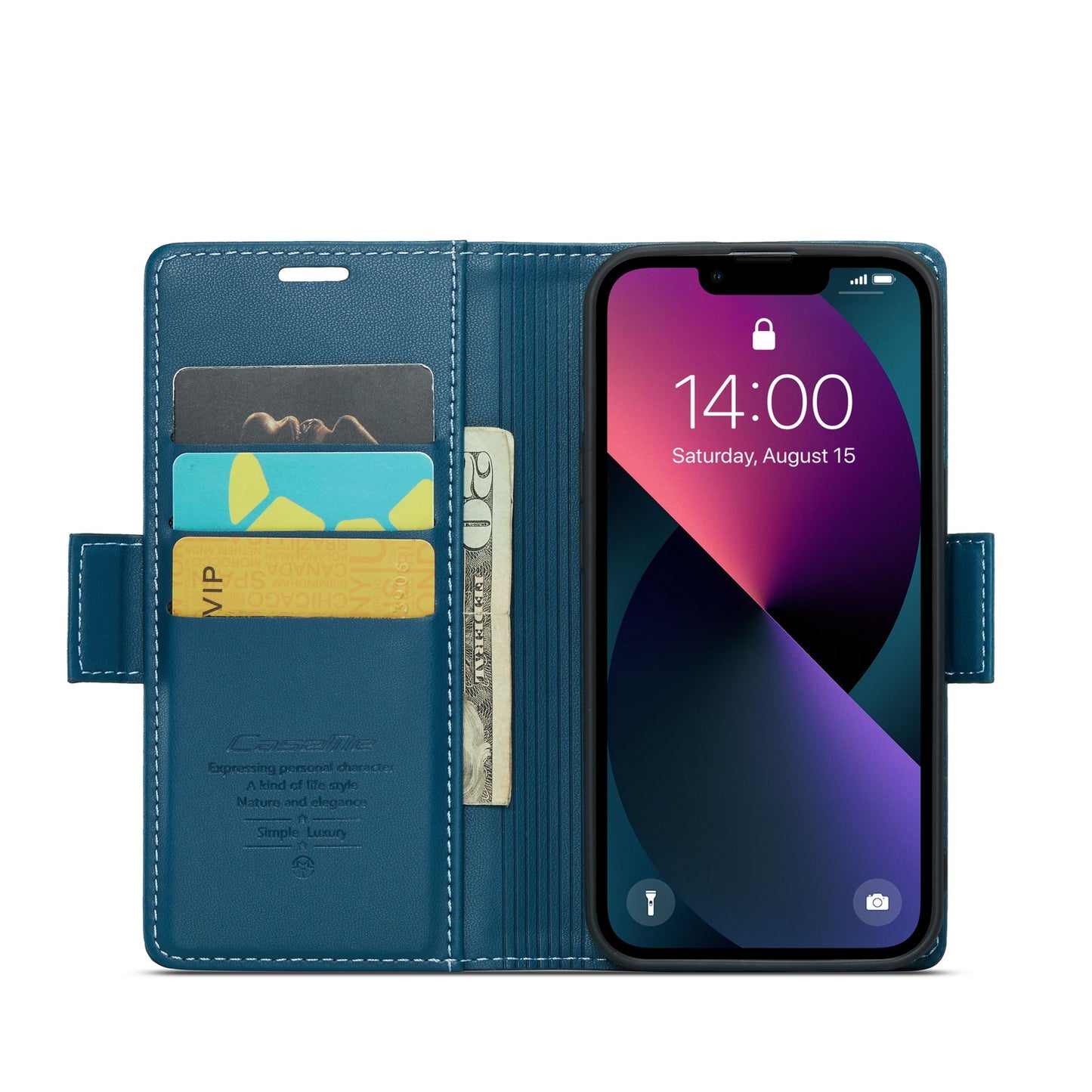 iPhone 14 Leather Wallet Case - RFID Blocking, Stand Function, Card Slots