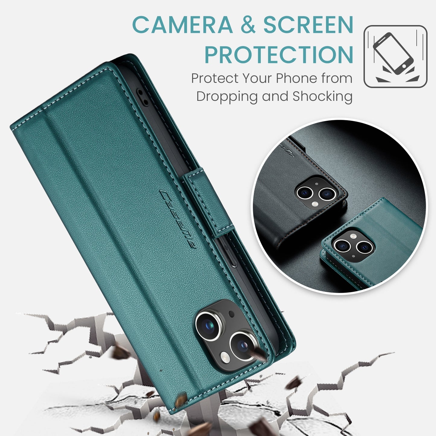 iPhone 14 Leather Wallet Case - RFID Blocking, Stand Function, Card Slots