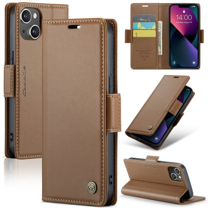 iPhone 14 Plus Leather Wallet Case - RFID Blocking, Stand Function, Card Slots