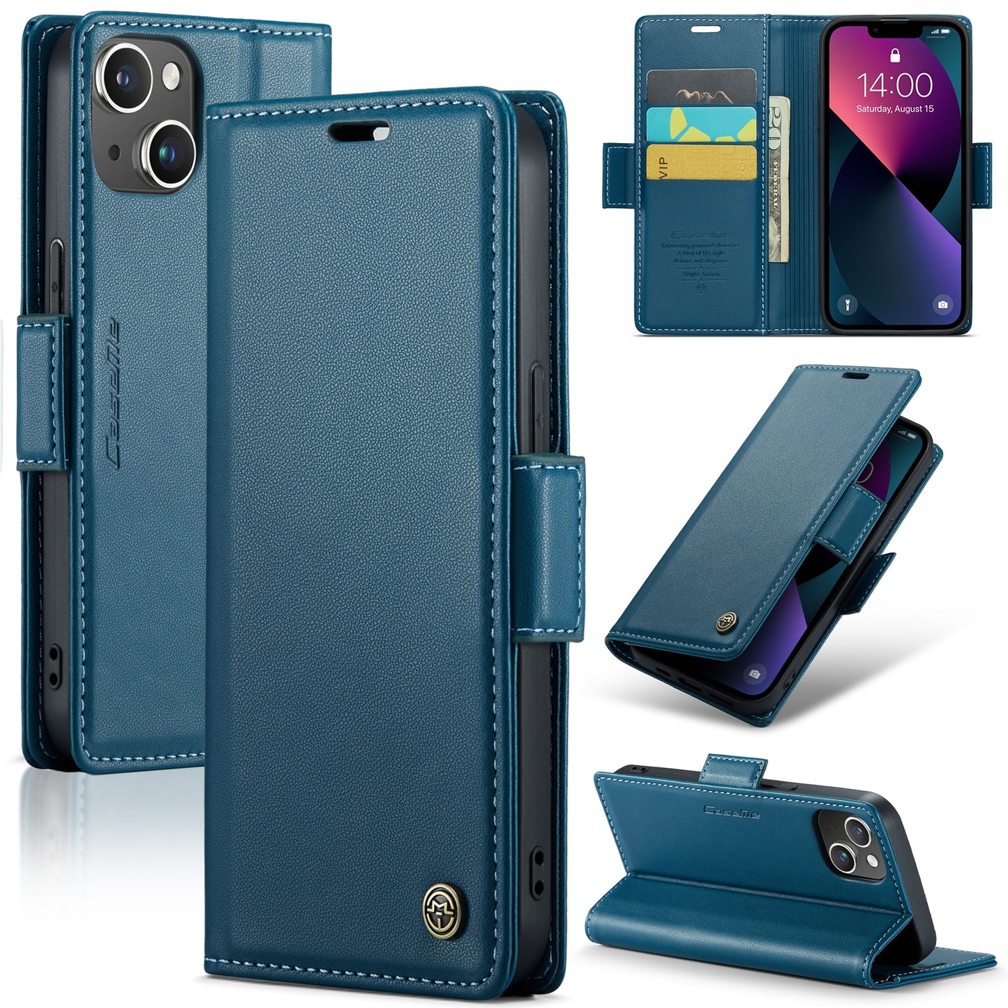 iPhone 14 Plus Leather Wallet Case - RFID Blocking, Stand Function, Card Slots