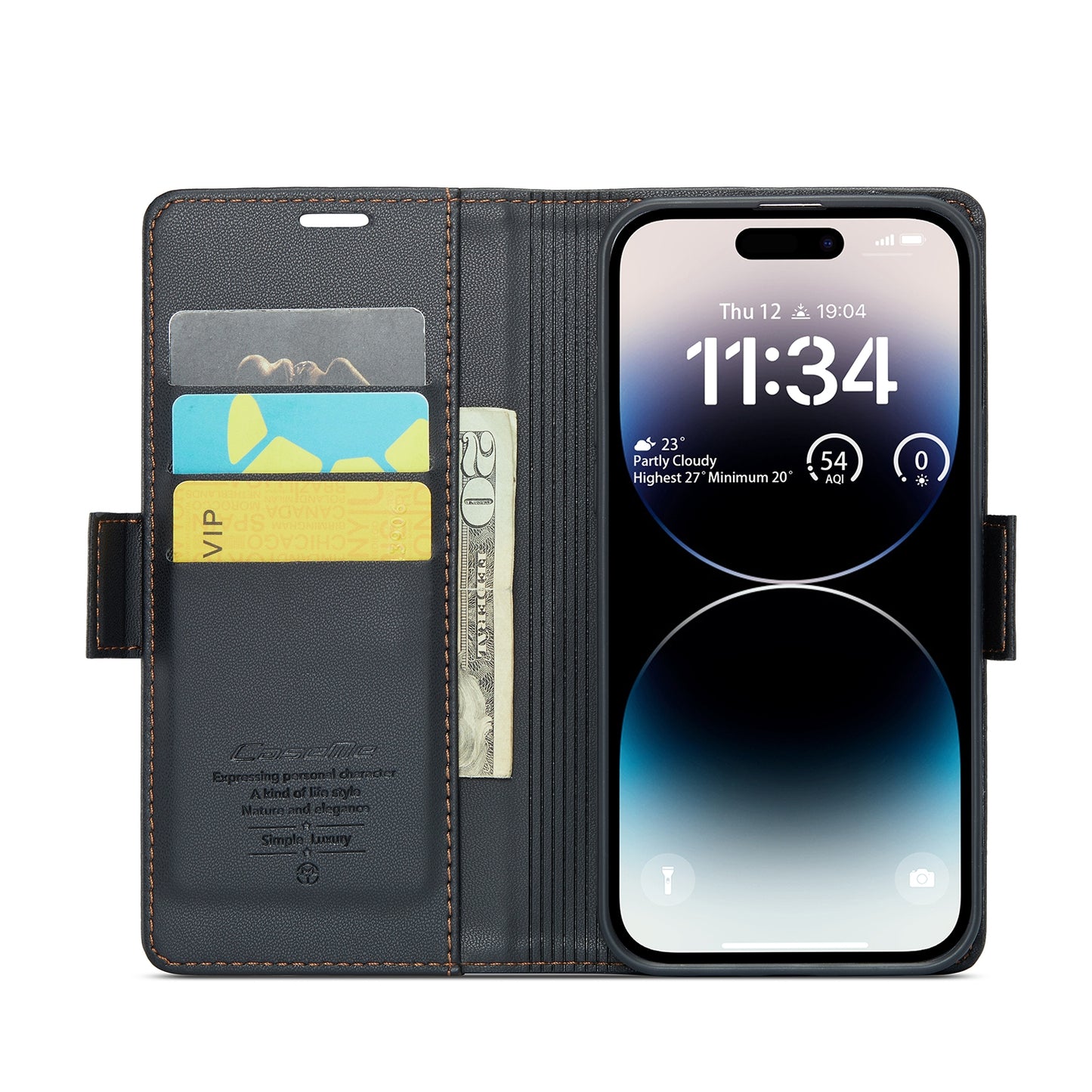 iPhone 14 Pro Max Leather Wallet Case - RFID Blocking, Stand Function, Card Slots