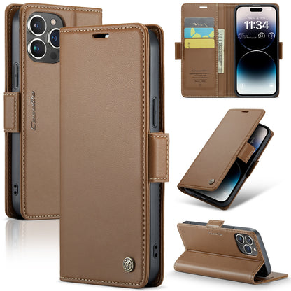 iPhone 14 Pro Max Leather Wallet Case - RFID Blocking, Stand Function, Card Slots
