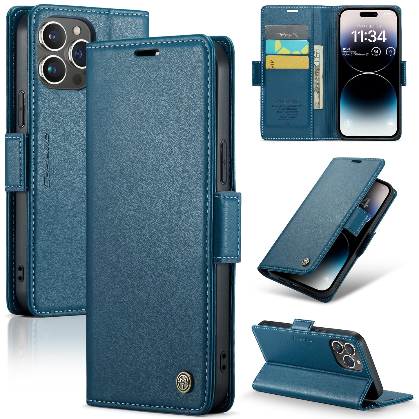 iPhone 14 Pro Max Leather Wallet Case - RFID Blocking, Stand Function, Card Slots