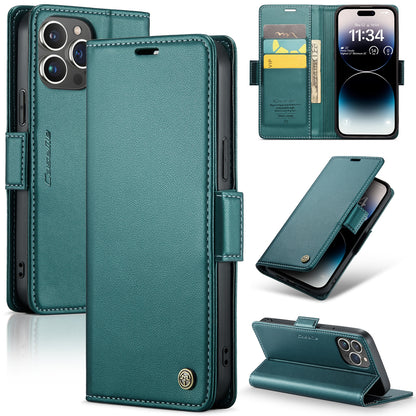 iPhone 14 Pro Max Leather Wallet Case - RFID Blocking, Stand Function, Card Slots
