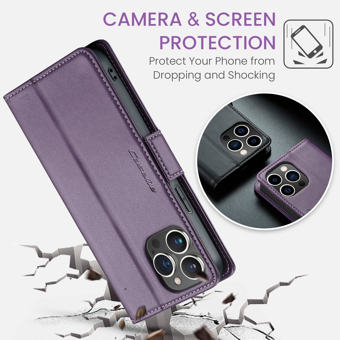 iPhone 14 Pro Max Leather Wallet Case - RFID Blocking, Stand Function, Card Slots
