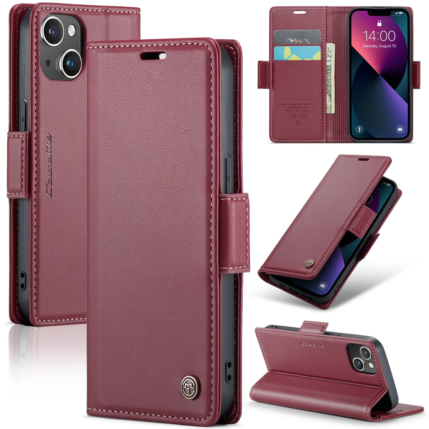 iPhone 13 Mini Leather Wallet Case - RFID Blocking, Stand Function, Card Slots