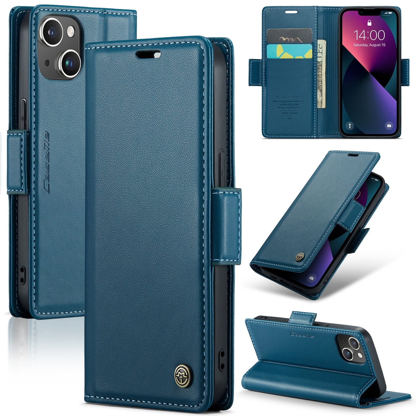 iPhone 13 Mini Leather Wallet Case - RFID Blocking, Stand Function, Card Slots