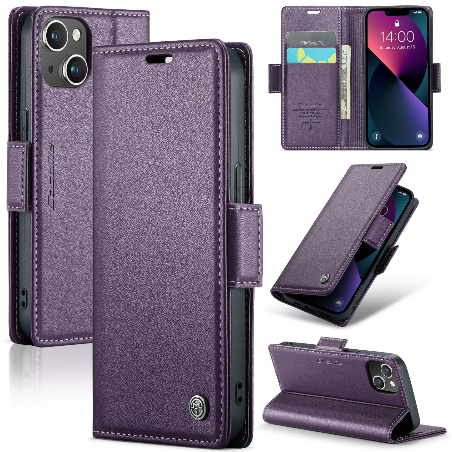 iPhone 13 Mini Leather Wallet Case - RFID Blocking, Stand Function, Card Slots
